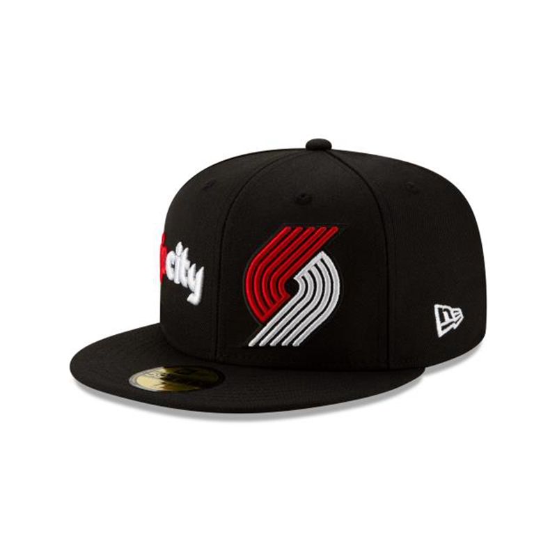 NBA Portland Trail Blazers Double Hit 59Fifty Fitted (MUC1075) - Black New Era Caps